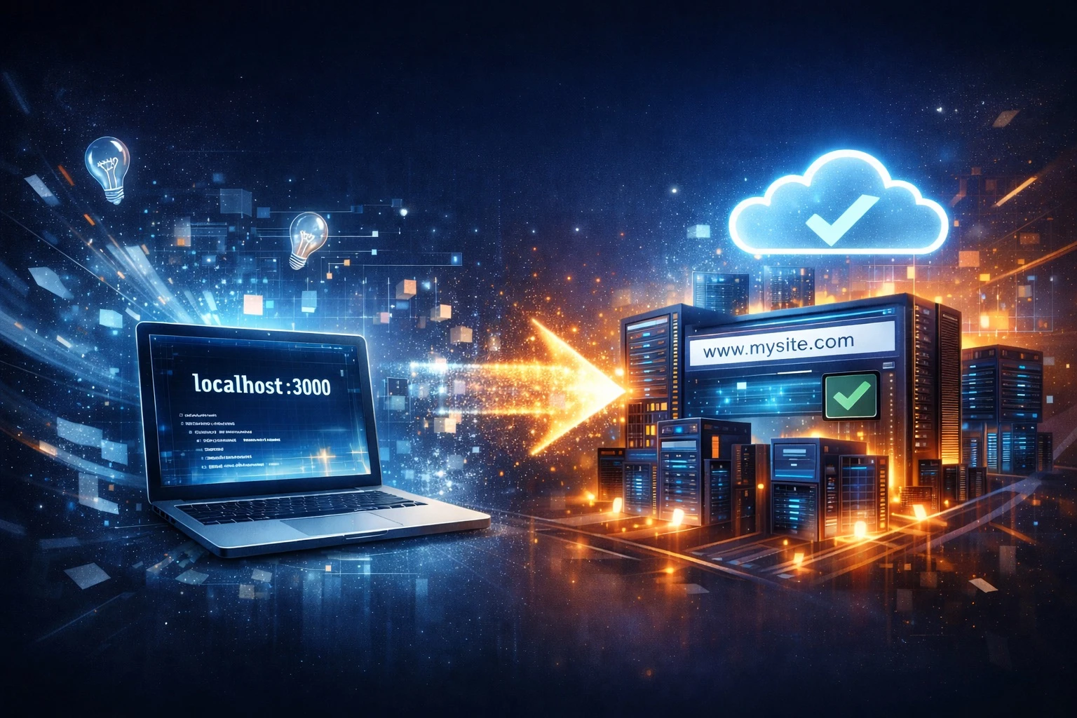 Abstract visualization of code transforming from idea to deployed application