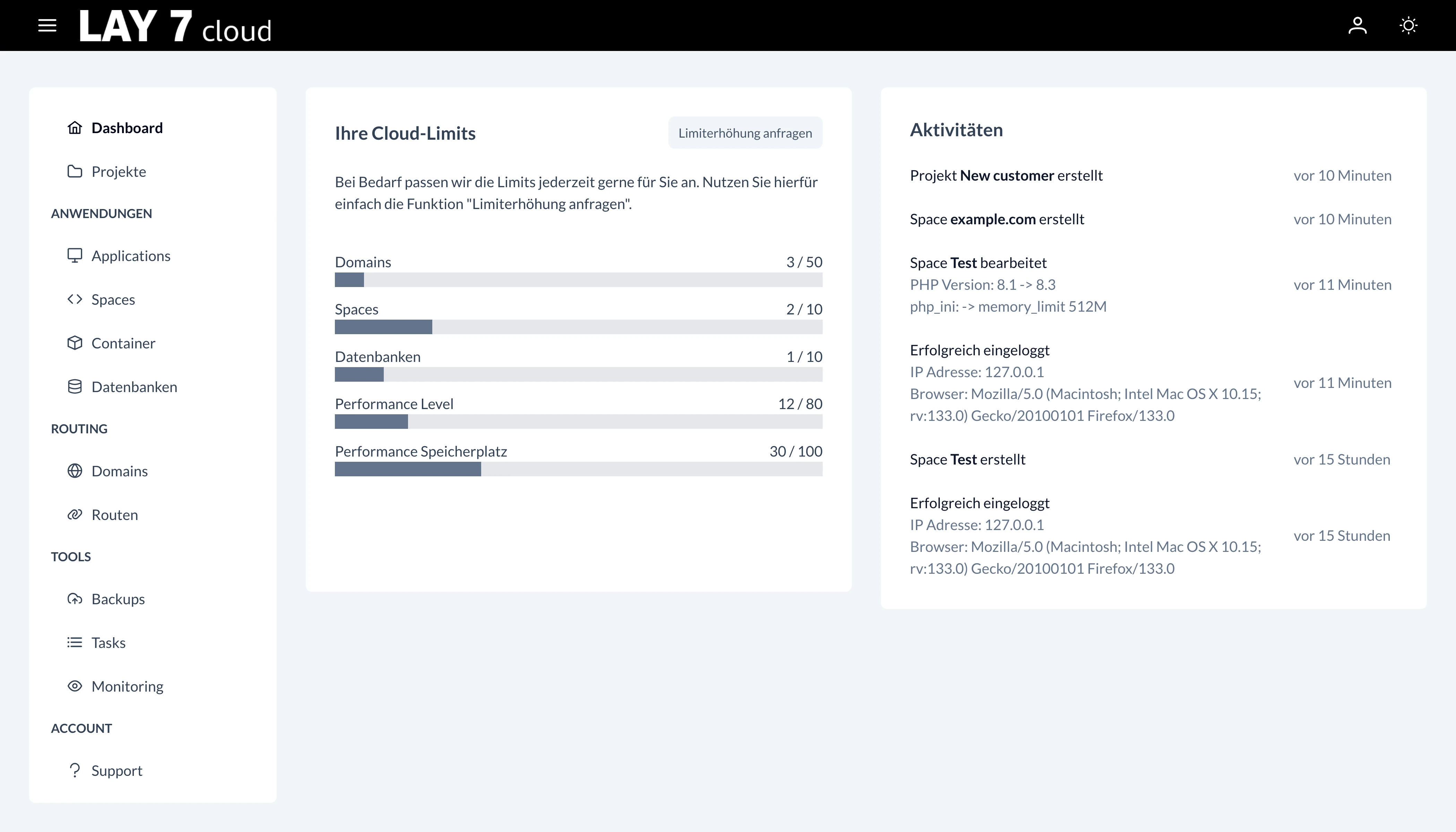 LAY7 cloud dashboard