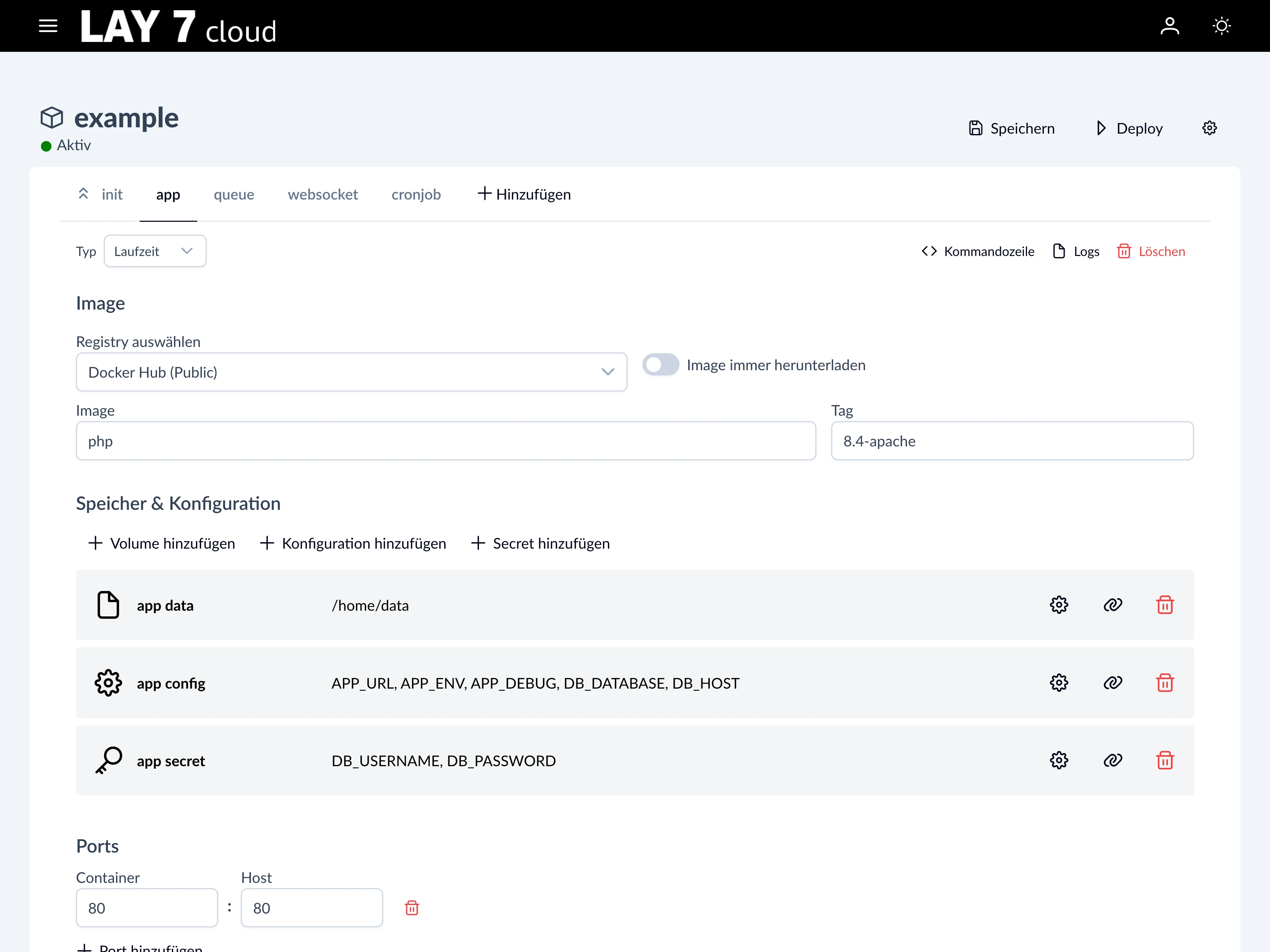 User interface for easy container configuration