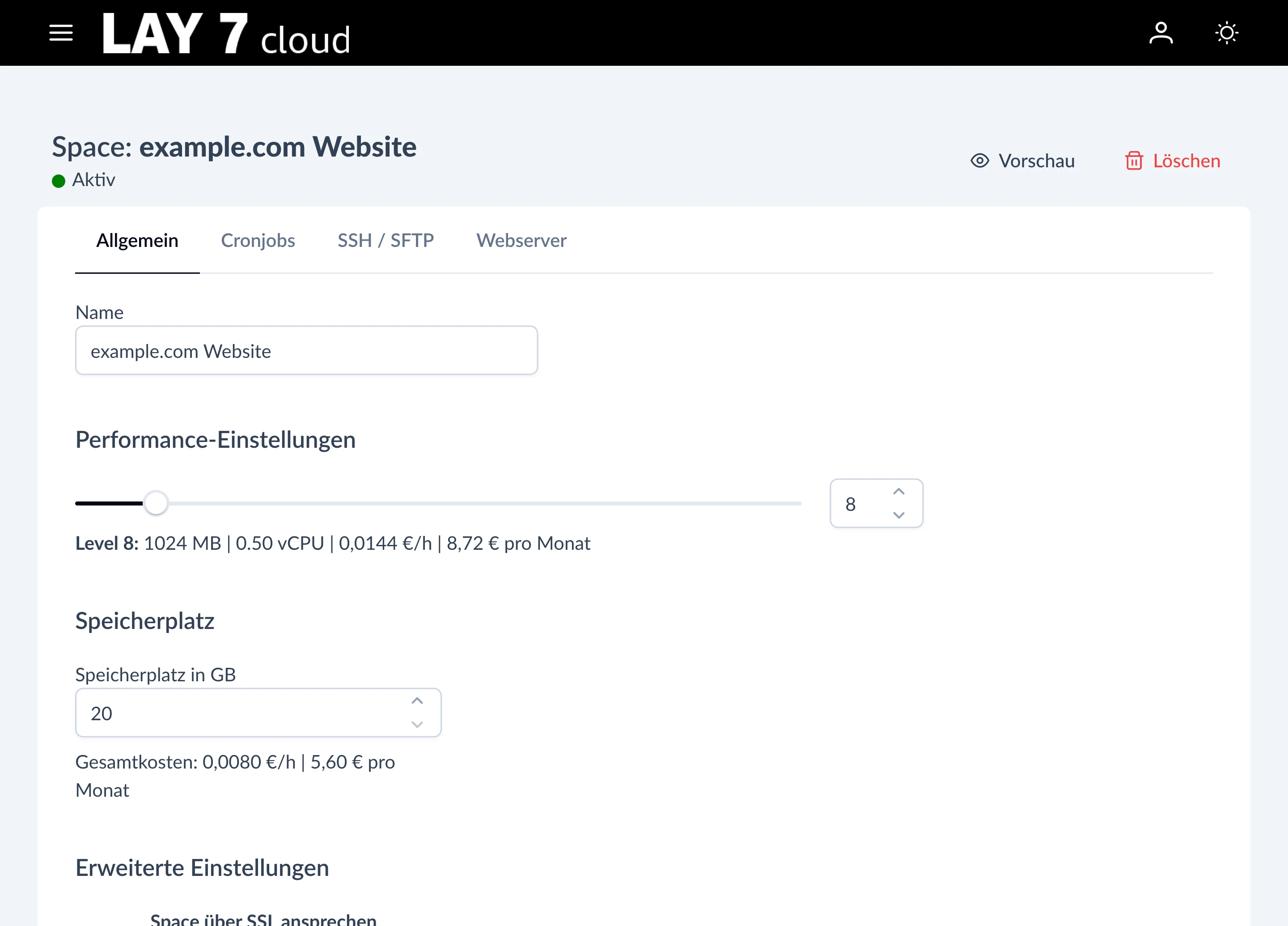Screenshot showing scaling options for a Space